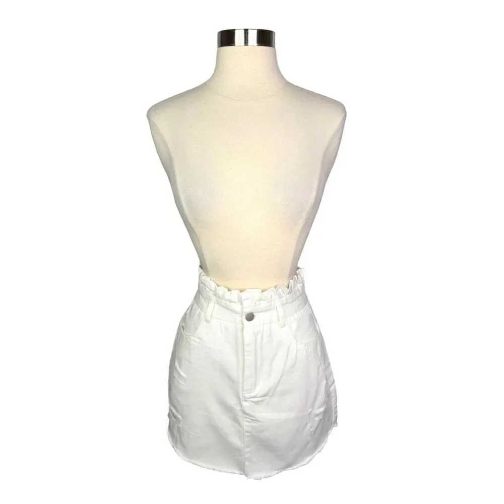 Hayden Los Angeles Distressed Paper Bag Denim Mini Skirt - Size Large - H6139